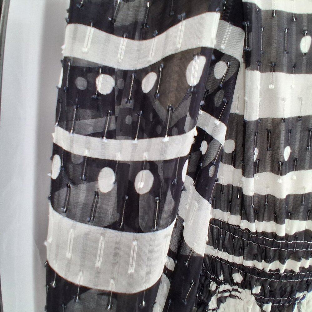 Cynthia Rowley Sicily Silk Wrap Dress Black White Smocked Waist Cap Sleeve Size - Picture 8 of 13